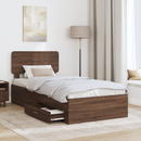 vidaXL Ágykeret fejtámlával fiókkal Barna Tölgy 75 x 190 cm Faanyag