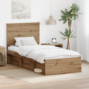 vidaXL Ágykeret fejtámlával Művészi tölgy 90 x 190 cm Tömör fenyőfa