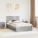 vidaXL Ágykeret fiókkal tárolóval Beton Szürke 135 x 190 cm Mérnöki Fa