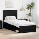 vidaXL Ágykeret fejtámlával tárolóval Fekete 75 x 190 cm Tömör fenyőfa