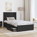 vidaXL Ágykeret fejtámlával Fekete és Ezüst 90 x 200 cm Faanyag