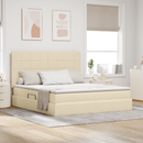 vidaXL LED tárolós ágy matraccal Krém 180 x 200 cm Szövet
