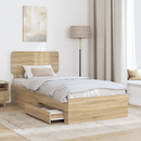 vidaXL Ágykeret fejtámlával fiókkal Sonoma tölgy 75 x 190 cm Faanyag