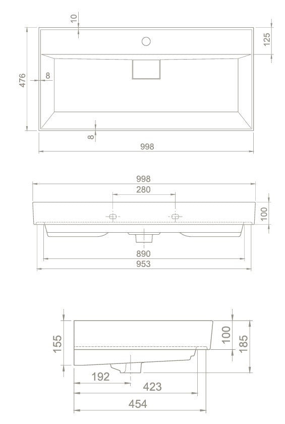 TMP TRIO 100 álló fürdőszobabútor - CeraStyle SHARP - 37500 mosdóval - 100 x 48 cm