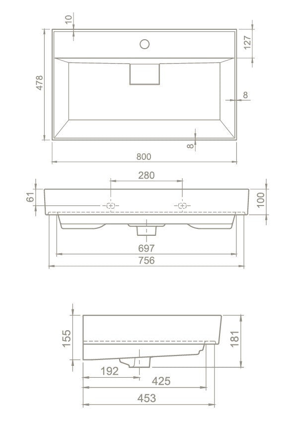 TMP TRIO 80 álló fürdőszobabútor - CeraStyle SHARP - 37300 mosdóval - 80 x 48 cm