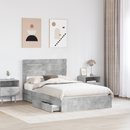 vidaXL Tárolós Ágy fejtámlával Beton Szürke 135 x 190 cm Faanyag