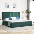 vidaXL Ágy tárolóval és matraccal Sötétzöld 200 x 200 cm Bársony