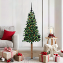 vidaXL Karcsú karácsonyfa 150 LED-del Zöld 150 cm PVC és tömör fenyőfa