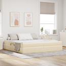 vidaXL Ágy tárolóval és matraccal Krém 200 x 200 cm Poliészter