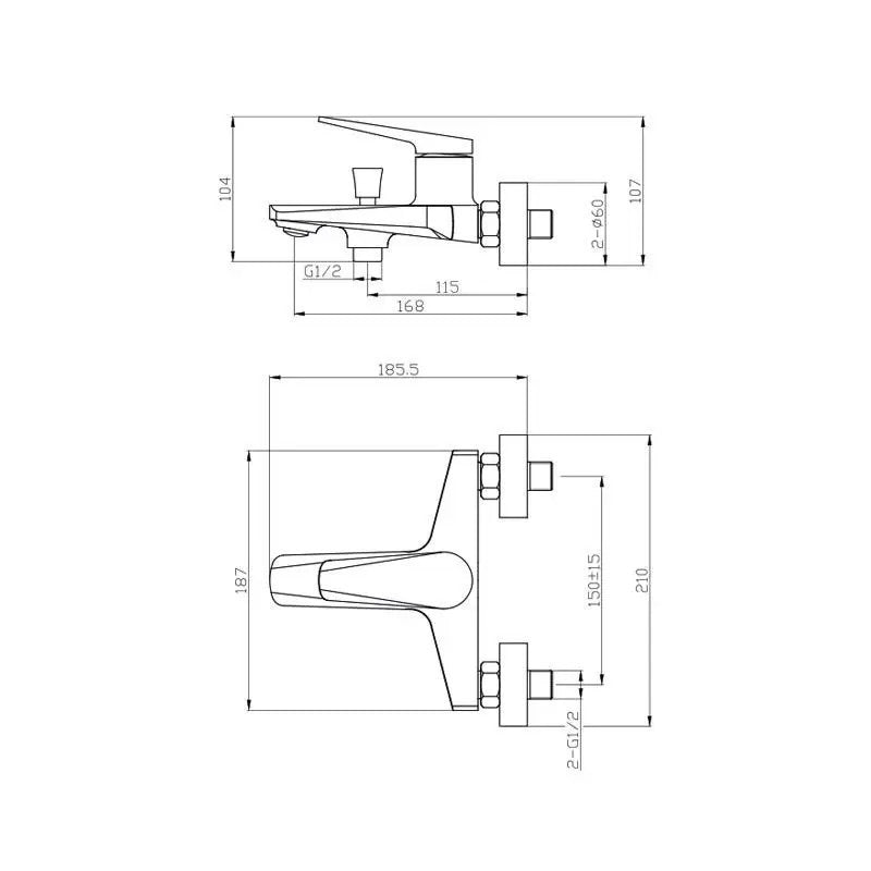 Caldo Freddo kádtöltő csaptelep - zuhahyszettel - fix falitartóva l- KRÓM