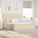 vidaXL LED tárolós ágy matraccal Krém 200 x 200 cm Szövet