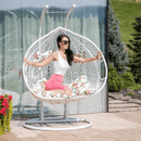 Függő dupla fotel, fehér/minta virág, DALVEA 2 NEW