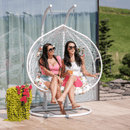 Függő dupla fotel, fehér/minta virág, DALVEA 2 NEW