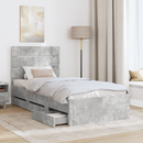 vidaXL Ágykeret fiókkal tárolóval Beton Szürke 75 x 190 cm Mérnöki Fa