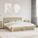 vidaXL Ágykeret fejtámlával Sonoma tölgy 200 x 200 cm Faanyag