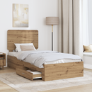 vidaXL Ágykeret fejtámlával fiókkal Artisan tölgy 100 x 200 cm Faanyag