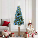 vidaXL Karcsú karácsonyfa 300 LED-del Zöld 180 cm PVC és tömör fenyőfa