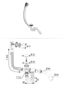 CR kádszifon - KRÓM - Automata leeresztővel - KRÓM túlfolyóval - 55 cm x 40/50mm