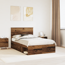vidaXL Ágykeret fejtámlával fiókkal Öreg fa 135 x 190 cm Tömör fenyőfa