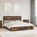 vidaXL Tárolós Ágy fejtámlával Füstölt tölgy 180 x 200 cm Faanyag
