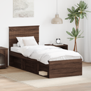 vidaXL Ágykeret fejtámlával Barna Tölgy 75 x 190 cm Tömör fenyőfa