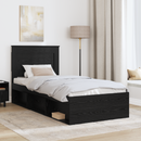 vidaXL Ágykeret fejtámlával fiókkal Fekete 100 x 200 cm Tömör fenyőfa