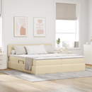 vidaXL LED tárolós ágy matraccal Krém 200 x 200 cm Szövet