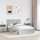 vidaXL Tárolós Ágy fejtámlával Beton Szürke 135 x 190 cm Faanyag