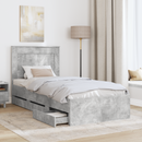 vidaXL Ágykeret fiókkal tárolóval Beton Szürke 90 x 190 cm Mérnöki Fa