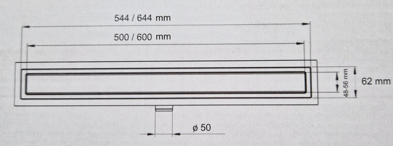 Carmine zuhanyfolyóka - rozsdamentes - 60cm