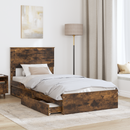 vidaXL Tárolós Ágy fejtámlával Füstölt tölgy 90 x 200 cm Faanyag