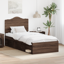 vidaXL Ágykeret fejtámlával Barna Tölgy 90 x 190 cm Tömör fenyőfa