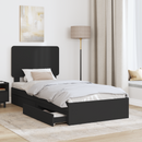 vidaXL Tárolós Ágy fejtámlával fiókkal Fekete 90 x 190 cm Faanyag
