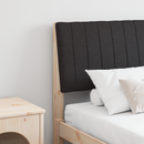 vidaXL Kárpitozott fejtámla Fekete 150 cm Tömör fenyőfa