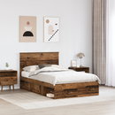 vidaXL Ágykeret fejtámlával fiókkal Öreg fa 135 x 190 cm Tömör fenyőfa