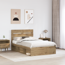 vidaXL Ágykeret fejtámlával Művészi tölgy 135 x 190 cm Tömör fenyőfa