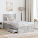 vidaXL Ágykeret fejtámlával fiókkal Beton Szürke 90 x 200 cm Faanyag