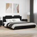 vidaXL Ágykeret támlával fejtámlával Fekete tölgy 200 x 200 cm Faanyag