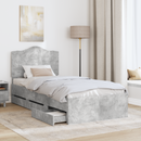 vidaXL Ágykeret fiókkal tárolóval Beton Szürke 90 x 200 cm Mérnöki Fa