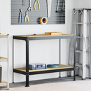 vidaXL Munkapad polcokkal Fekete 115 x 55 x 91 cm Mérnöki fa és fém