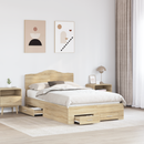 vidaXL Ágykeret fejtámlával fiókkal Sonoma tölgy 135 x 190 cm Faanyag