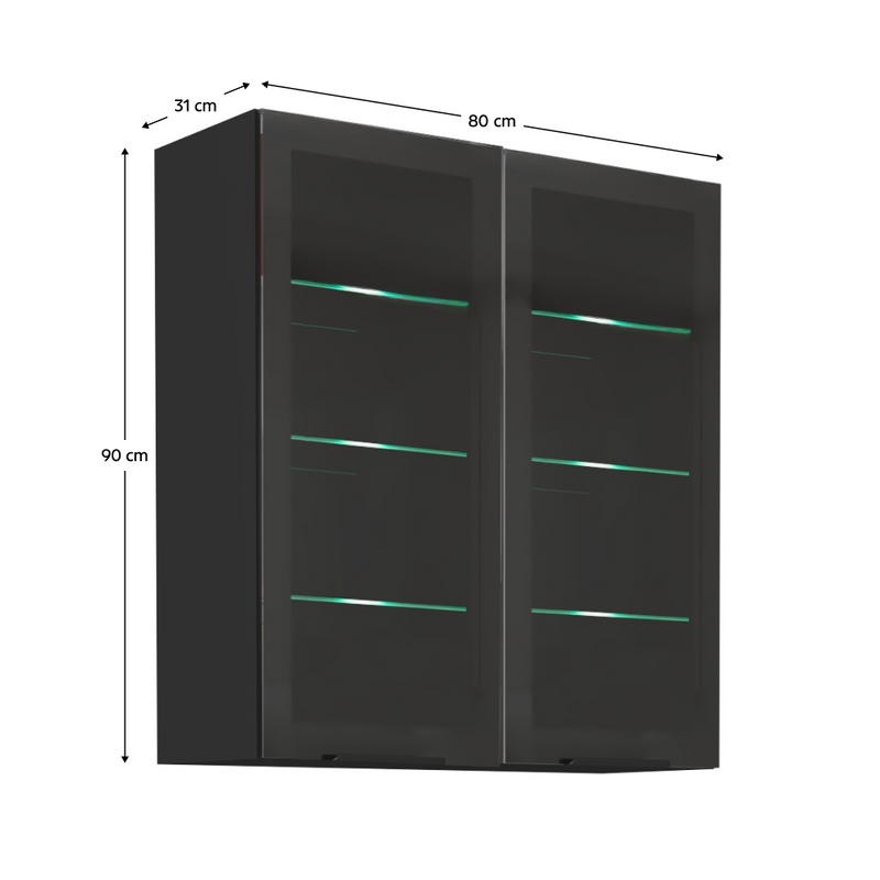Felső szekrény, fekete, ARAKA/MENZO/SIBER 80 GS-90 2F