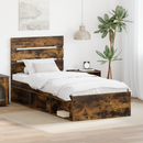 vidaXL Ágykeret fejtámlával Füstölt tölgy 90 x 190 cm Tömör fenyőfa