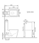 Eros ES QUADRO monoblokk WC - perem nélküli - WC ülőkével komplett - mély öblítésű