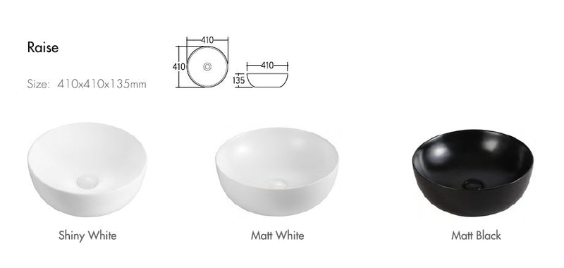 EROS RAISE - PULTRA ültethető - Top Counter - porcelán mosdó - MATT FEHÉR - O - Ø 41 cm