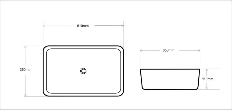 EROS SLIM 2 - PULTRA ültethető - Top Counter - porcelán mosdó - 61 x 35 x 11 cm