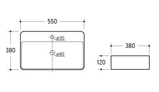 EROS TRUST 2 - PULTRA ültethető - Top Counter - porcelán mosdó - 55 x 38 cm