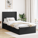 vidaXL Ágykeret tárolóval és fejtámlával Fekete 75 x 190 cm Szerelt Fa