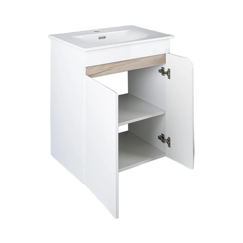 TMP VISION LONG 60 fali függesztett fürdőszobai bútor - SKY E-8099-60 porcelán mosdóval- 61 x 46 cm