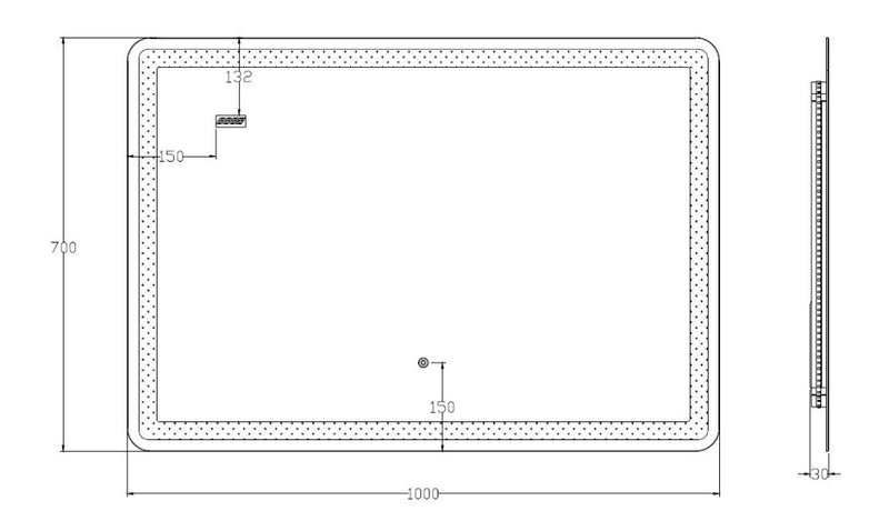 Viva AURA Led TOUCH fürdőszobai tükör - páramenetesítővel - órával - 100 x 70 cm